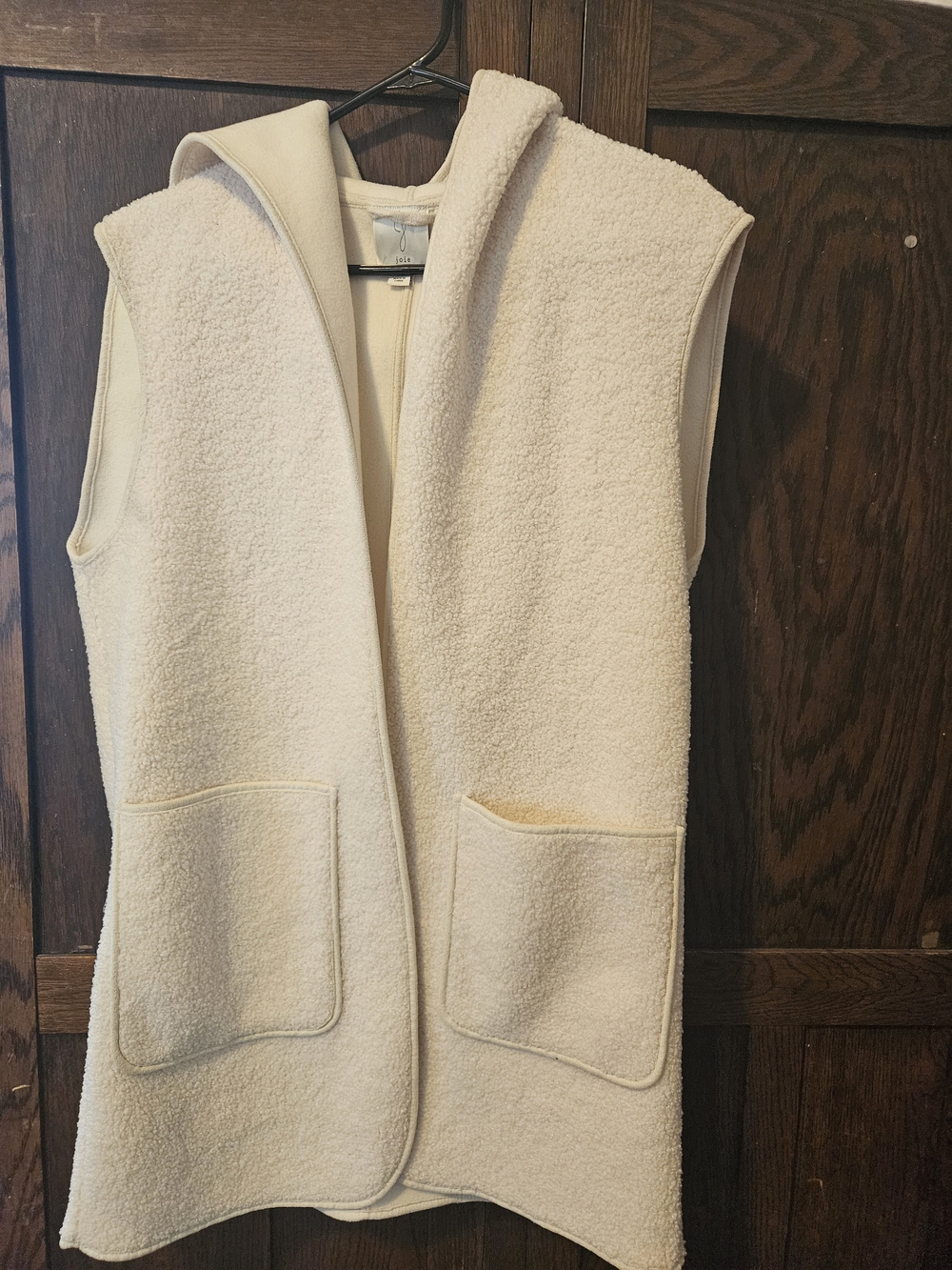 Sleeveless Hooded Sherpa Vest - Cream